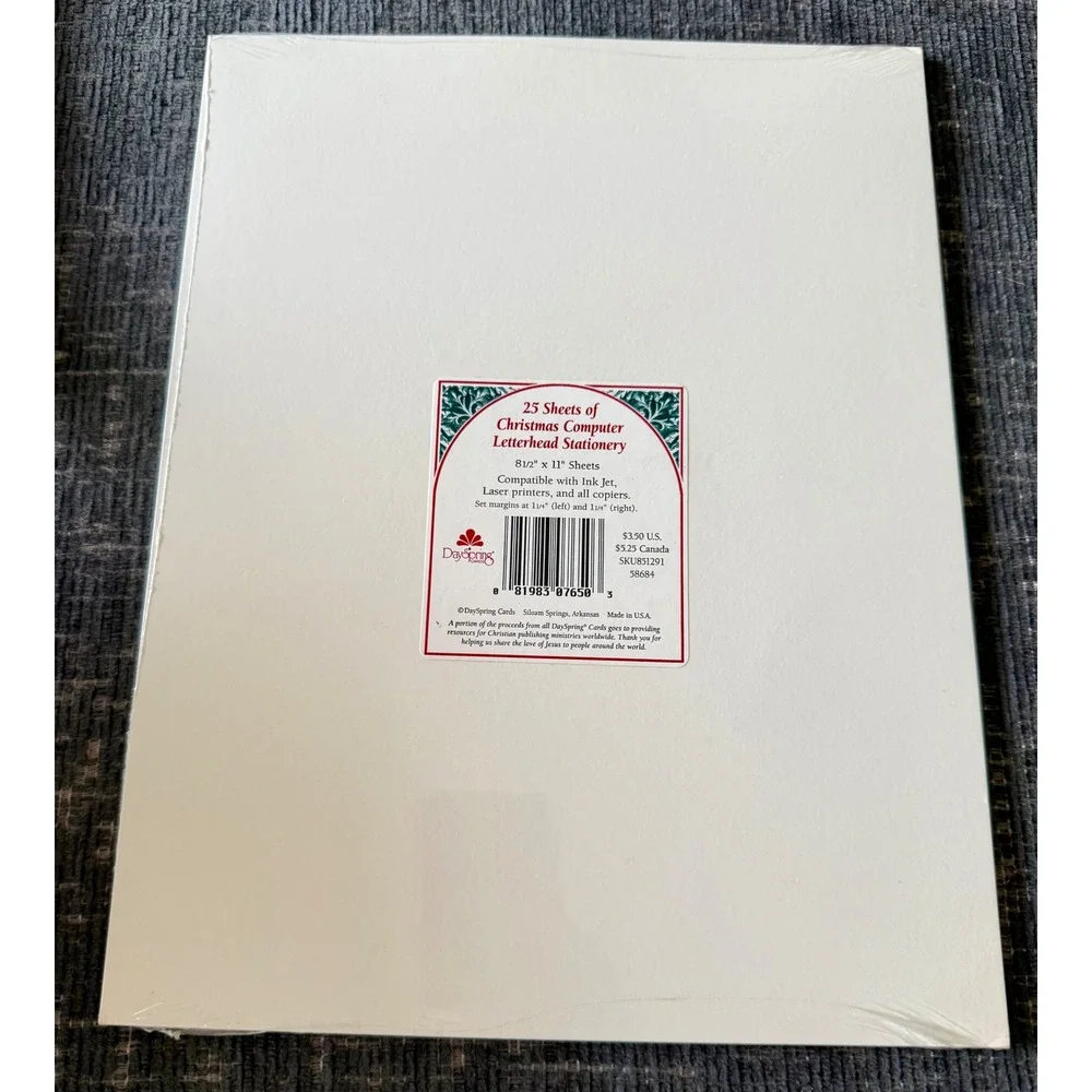 DaySpring Stationery 25ct Unisex 8.5x11 Cream New Christmas Music Letterhead